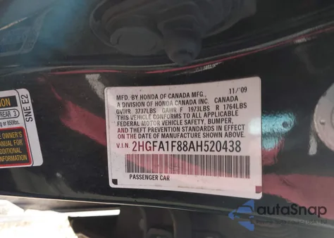 2010 Honda Civic Ex z USA, uszkodzony, nr VIN 2HGFA1F88AH520438